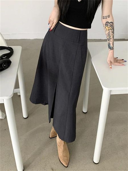 Faldas Alien Kitty gris largas que combinan con todo para mujer sueltas otoño suave Chic Slim 2023 sólido Oficina señora diario moda de venta al por menor