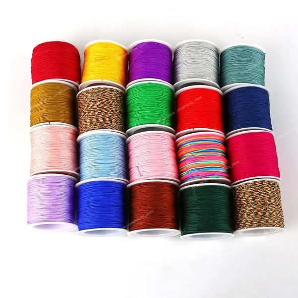 50 metros 23 cores Fio de cordão de nylon Nó chinês Macrame Cord Pulseira Corda trançada DIY borlas Beading Fio de corda Shamballa Fabricação de joias Descobertas de joias