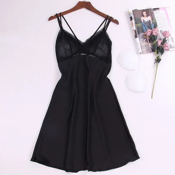 Indumenti da notte da donna Mini camicie da notte in pizzo Raso nero Sposa Camicia da notte da sposa Cinghia da notte Pigiama Pigiama corto estivo Senza schienale HomeCloth