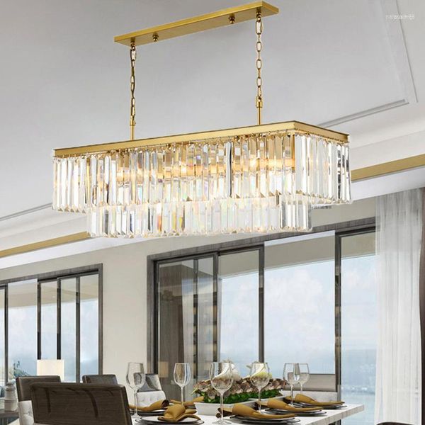 Lustres quadrados ouro cristal americano para restaurante sala de jantar quarto estudo vivendo lâmpadas LED