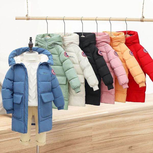 Para baixo casaco 2023 outono inverno versão coreana crianças médio longo estilo jaqueta de algodão bebê meninos meninas zíper com capuz outwear 310y 231027