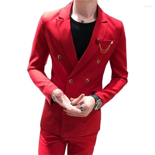 Abiti da uomo Blazer da uomo 2023 Alta qualità su misura Risvolto Abito doppiopetto rosso Abito da smoking su misura occidentale Business da sposa