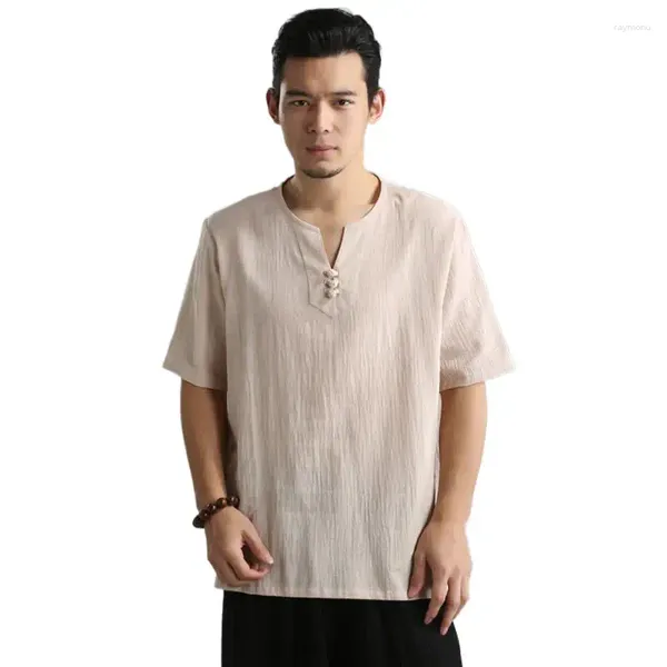 Männer Casual Hemden Sommer Männer Baumwolle Leinen Chinesischen Stil Marke Bluse Plus Größe Kleidung 5XL 6XL Weiß Camiseta Masculina