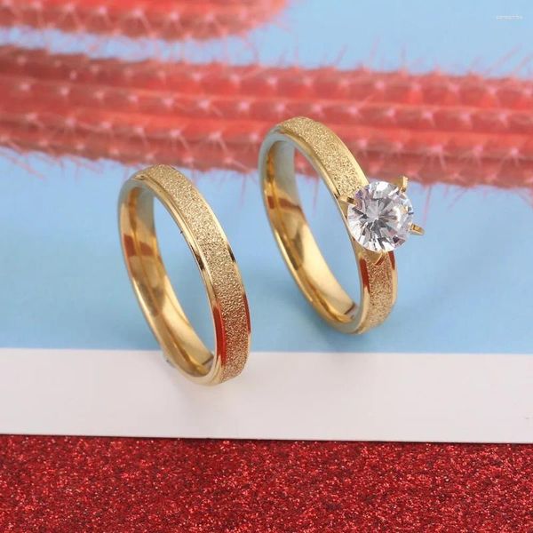 Anéis de casamento amante cor de ouro anel de aço inoxidável para mulheres homens elegantes polido casal noivado promessa jóias