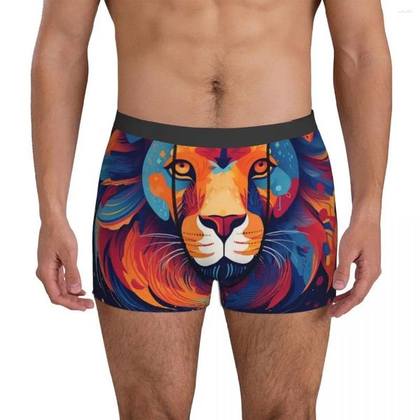 Cuecas leão roupa interior abstração ilustração homens shorts briefs boxer clássico de alta qualidade impresso tamanho grande