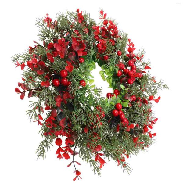 Flores decorativas artificial guirlanda festa pingente para fora da porta decoração frutas vermelhas pendurado adornar plástico guirlanda de natal arrendamento