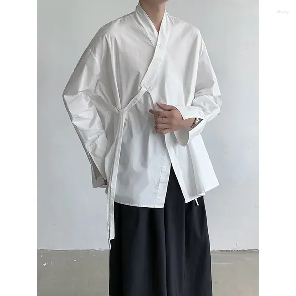 Camicie casual da uomo M-XL Vestibilità ampia Kimono Camicia da uomo in tinta unita Stretchwear Moda Giacca cinese da uomo a punto aperto Nera