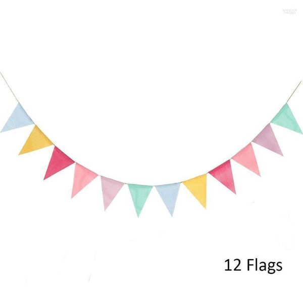 Decoração de festa 6 cores 12 bandeiras diy banner casamento bunting imitação de linho cor aniversário pendurado triângulo bandeira europeia