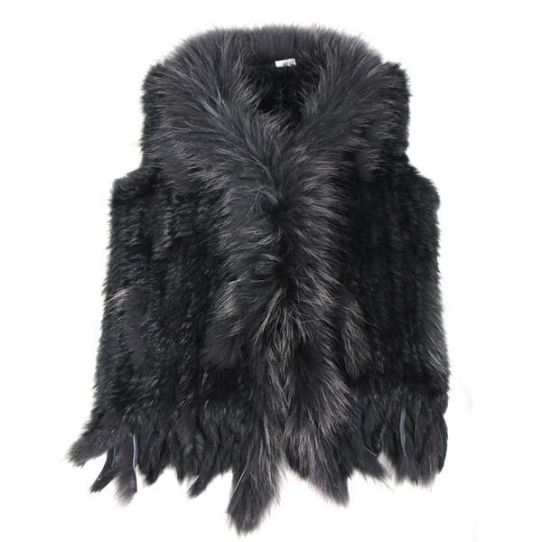 Womens Fur Faux Fur alta qualidade Retailwholesale Raccoon Dog Fur Collar Trim Mulheres Malha Natural Coelho Colete Giletwaistcoat 231027