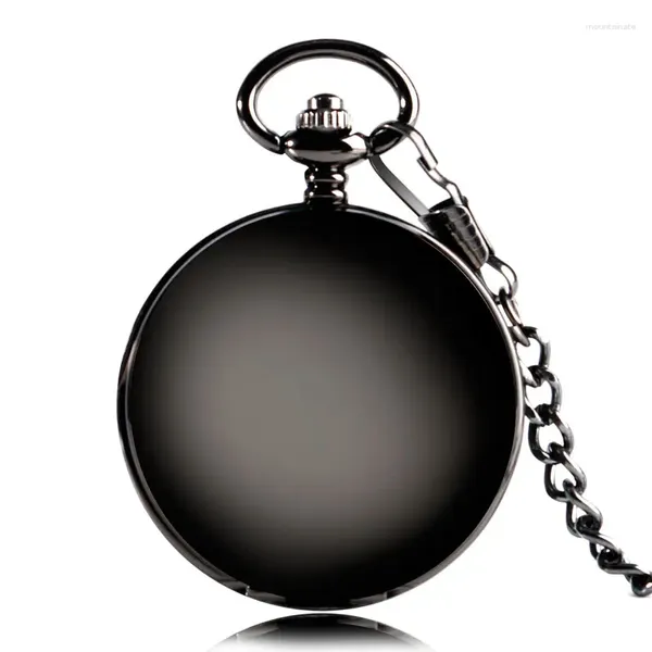 Карманные часы Элегантные черные гладкие механические часы в стиле стимпанк с заводным брелоком на цепочке с коротким римским номером Классические стильные для мужчин и женщин Подарки