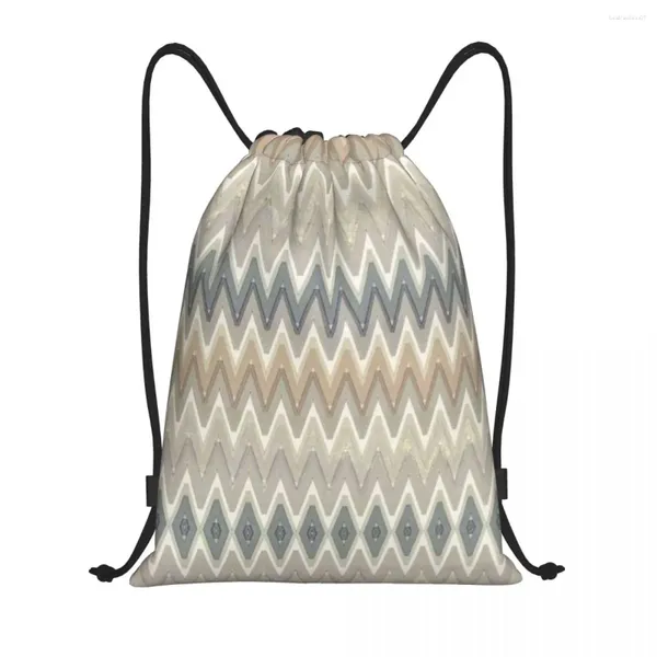 Borse per la spesa Zaino mimetico a zigzag con coulisse Donna Uomo Leggero Bohemien geometrico Palestra Sport Sackpack Sacchi per