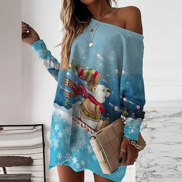 Damen-Kapuzenpullover, Winter-Lady-Elch-Druck, Minikleid, luxuriöse Damen-Langarm-Sweatshirts mit Weihnachtsthema, Halloween, schulterfrei, sexy Bluse