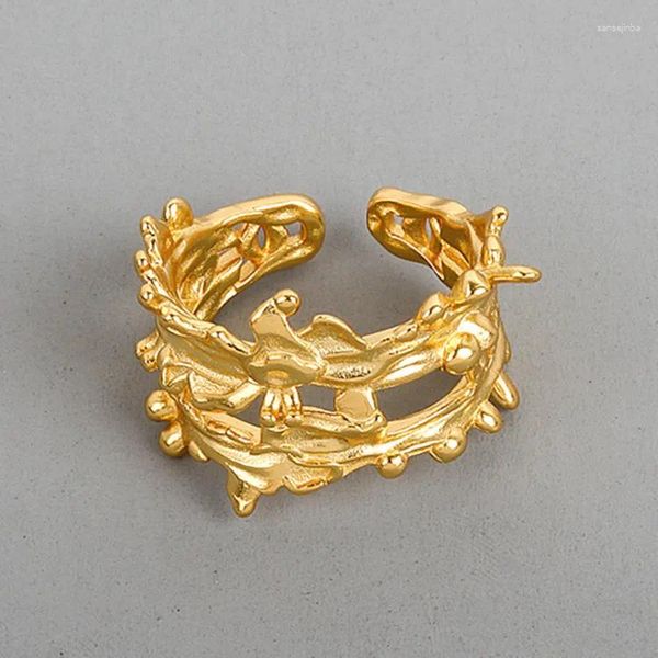 Anéis de casamento foyuan cor prata japonês e coreano ins design anel de ramo irregular personalizado na moda geométrica ampla face jóias