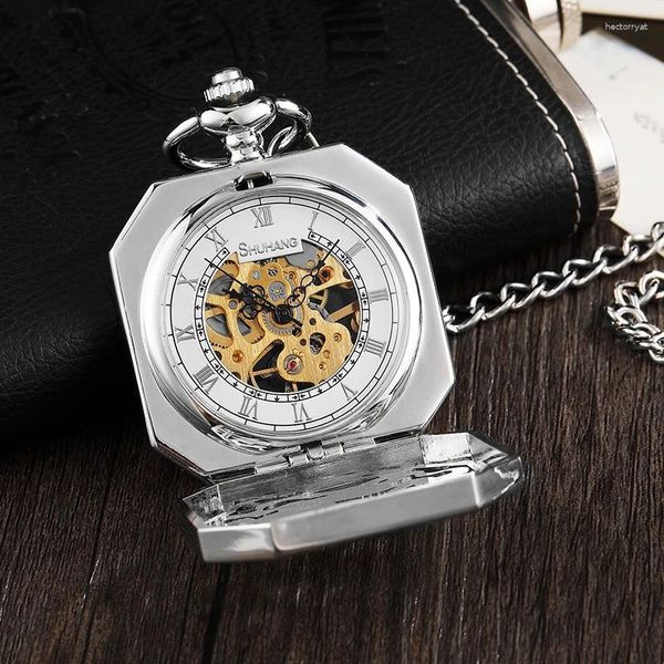 Taschenuhren Antike Luxus Hohl Chinesischen Stil Mechanische Uhr Männer Retro Skeleton Fob Kette Pendent Steampunk männer Geschenk