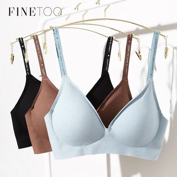 Reggiseni FINETOO 35 pezzi set reggiseno senza fili da donna reggiseno imbottito a V profondo Bralette SXL Trendy Stripe maglia biancheria intima sexy da donna reggiseno 231027