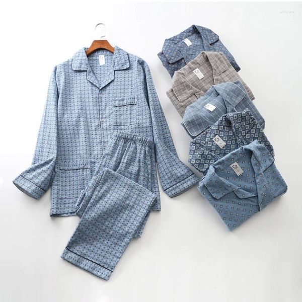 Indumenti da notte da uomo Autunno Moda Plaid Pigiama di cotone Imposta Uomo Casual Abbigliamento per la casa maschile Pigiama Uomo Homewear Taglie forti