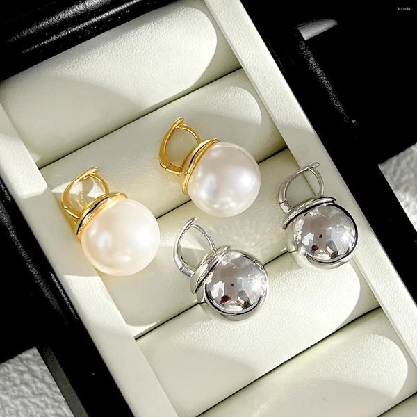 Baumelnde Ohrringe Luxus 2023 Pendientes Nachahmung großer Perlenohrring mit ECO minimalistischer Kupfer-Messing-Zirkon-glänzender Schmuck für Frauen im Alltag