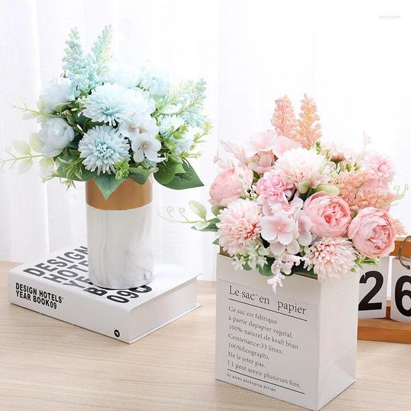 Dekorative Blumen Seidenrose Nelke Künstlicher Blumenstrauß Gefälschte Blume für Hochzeit Büro El Dekoration Tischdekoration Home Decor