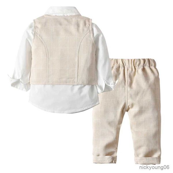 Conjuntos de roupas roupas de menino crianças meninos ternos de casamento colete listrado + camisa branca + calças 3pcs página menino roupas crianças outerwear r231028