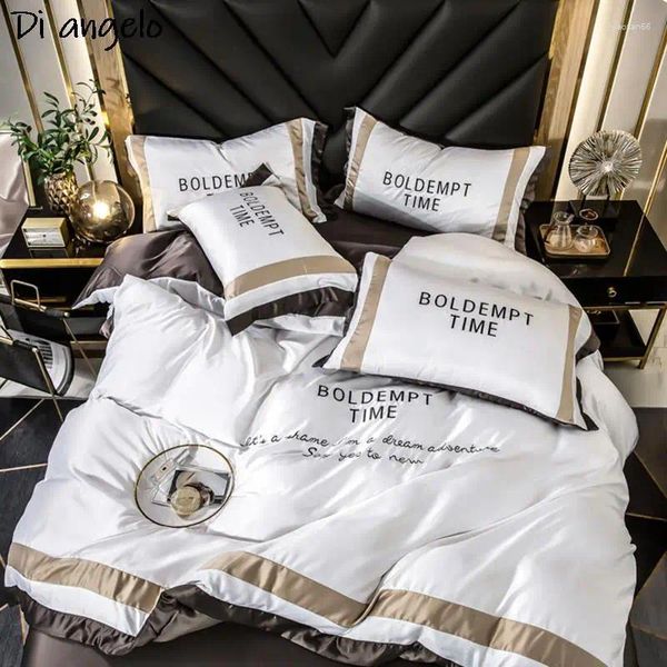 Set di biancheria da letto Set di ricami in raso lavato bianco di lusso Copripiumino in stile europeo Lenzuolo Trapunta Federa #sw