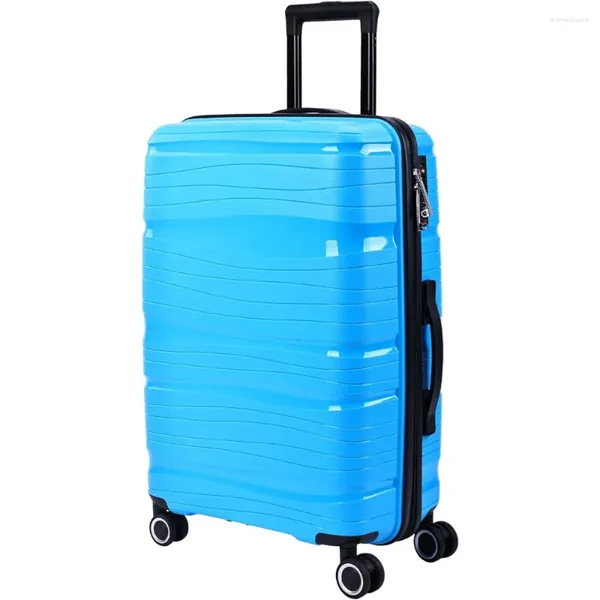 Malas de viagem com trava de rolo bagagem mala lateral dura com rodas giratórias azul 24 polegadas