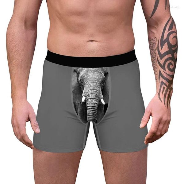 Unterhosen Herren Boxershorts Elefant Digital Bedruckte Slips Hochelastisches Polyester Atmungsaktives Bequemes Höschen