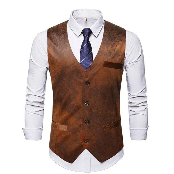 Coletes masculinos homens terno colete v pescoço camurça couro artificial single-breasted magro ajuste para homens sem mangas formal casual cintura212e