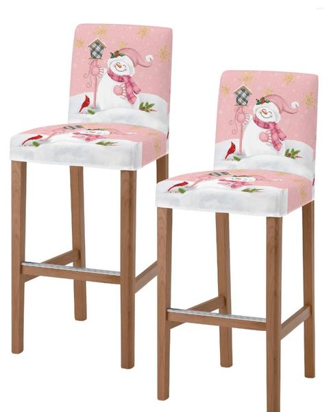 Stuhlhussen Weihnachten Winter Rosa Schneemann Spottdrossel Hohe Rückenlehne 2 Stück Küche Elastische Barhocker Schonbezüge Esszimmer Sitzbezüge