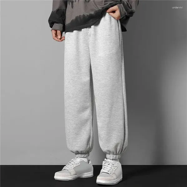 Calças masculinas estilo coreano moda sweatpants verão primavera luz cinza baggy perna larga perna reta casual gravata pés calças masculinas