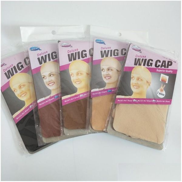 Wig Caps Deluxe Cap 24 birim12bags Saç notası peruk yapmak için Siyah kahverengi çorap astar snood naylon ağ 5 renkte Damla Teslimat Hai Dhi9z
