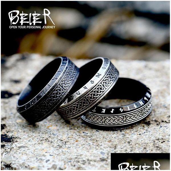 Anel de estilo de moda de aço inoxidável masculino feminino odin norse totem amet rune palavras anéis jóias entrega gota dhgarden otss4