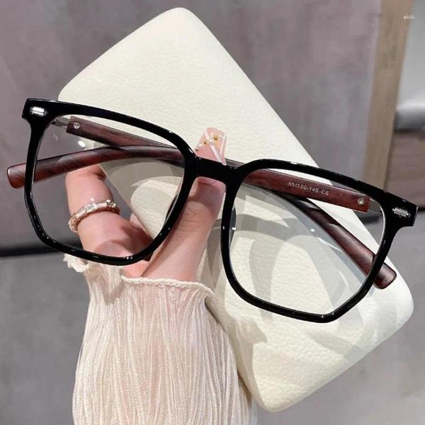 Güneş Gözlüğü Vintage büyük boy kare ahşap tahıl çerçevesi gözlükler unisex anti-mavi ışık optik bilgisayar gözlük eğilimi şeffaf gösteri