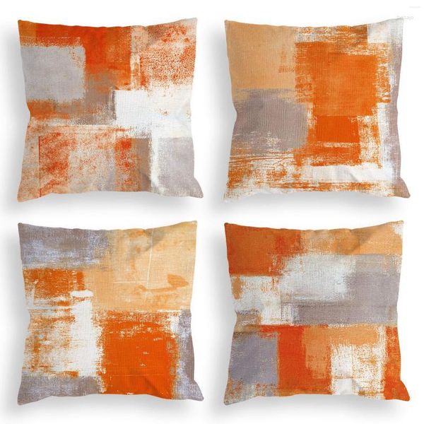 Travesseiro Nórdico Laranja Cimento Cinza Abstrato Linho Fronha 40 Capa de Sofá 60 Decoração de Casa Personalizável 50