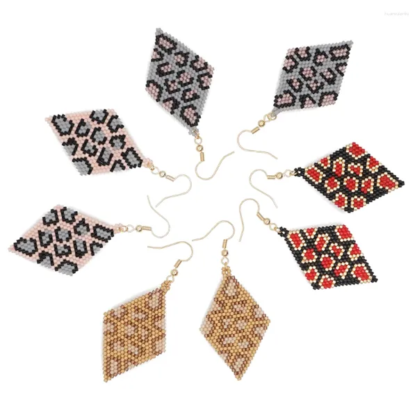 Baumelnde Ohrringe Go2Boho Vintage Rhombus Mode Haken Ohrring handgemachte bunte Miyuki Rocailles für Frau Schmuck Zubehör