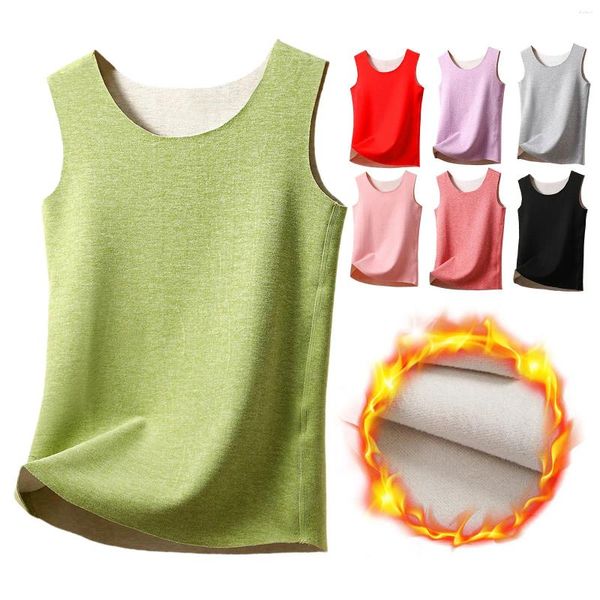 Camisoles Tanks Damen Thermo-Fleece-gefütterte Unterwäsche-Oberteile Tank-Top Warme Basisschichtweste Wende-Samt-Crew Nahtlos für Frauen