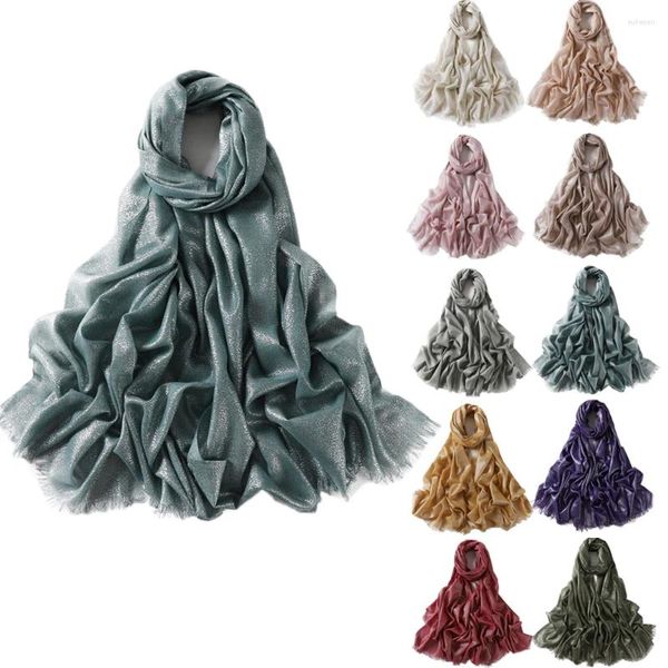 Abbigliamento etnico Moda musulmana Bolla luminosa Hijab in cotone Sciarpa scintillante argento Scintillante Design Foulard Malesia Turbante 200 80 cm