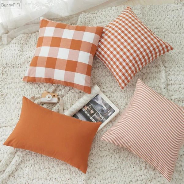Подушка в клетку, полосатый чехол, оранжевый чехол, украшение на Хэллоуин, осень, диван для кровати, дома