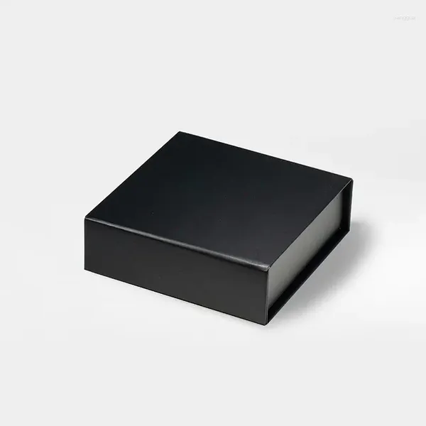 Papel de Presente Geotobox 12x12x4cm | 4.72x4.72x1.57in minúsculo pequeno quadrado preto tampa magnética caixas de embalagem de acessórios de jóias