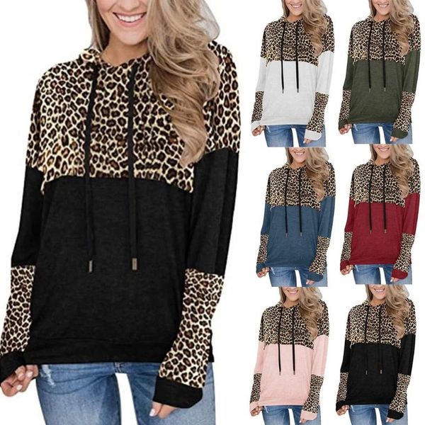 Frauen Hoodies 2023 Herbst Und Winter Langarm Leopard Muster Patchwork Pullover Mit Kapuze Lose Pullover
