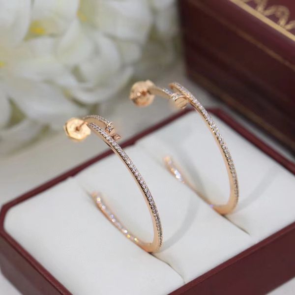 D Love Brincos de garanhão de designer de unhas para mulheres Bling Diamond Crystal Silver Rose Big Circle Earring Earings Anéis de ouvido Jóias de casamento