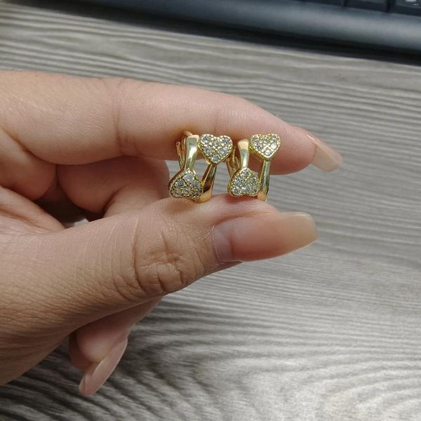 Çember Küpeler Üst düzey moda 14K Altın Kaplamalı Modaya Gizli Zirkonya Kalp Şekleli Zarif Kadın Kulak Takıları