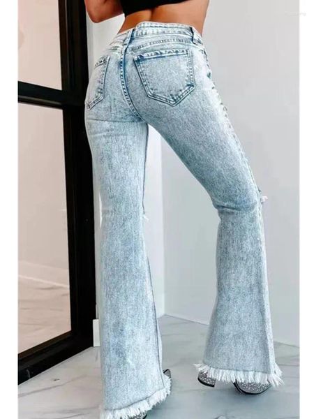 Jeans da donna Autunno Blu Strappato per le donne Fessura a vita alta Moda femminile di strada Casual Pantaloni larghi in denim Donna Pantalones De Mujer