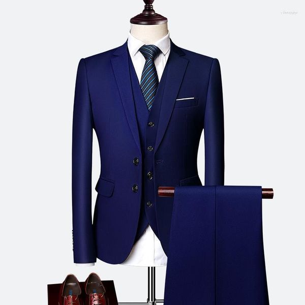 Ternos masculinos blazers terno de casamento masculino vestido coreano magro negócios 3 peças calças colete formal smoking noivo