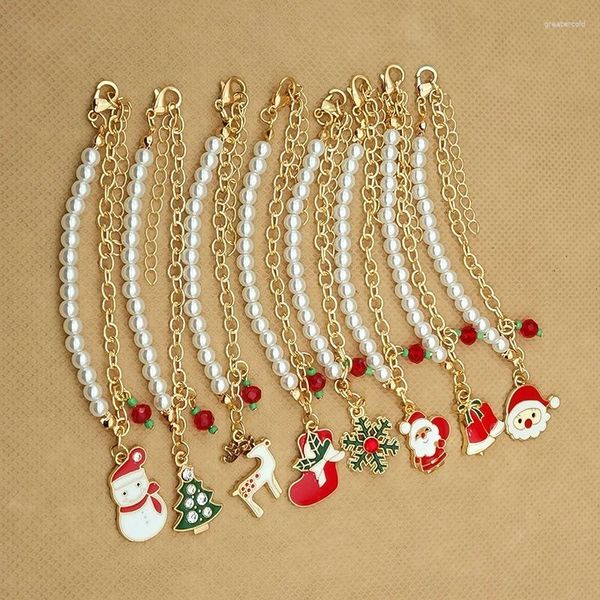 Strand 2023 Natale Babbo Natale Albero di Natale Braccialetti con ciondoli Smalto Perle d'imitazione Fiocco di neve Campana Bracciale Donna Gioielli Regali