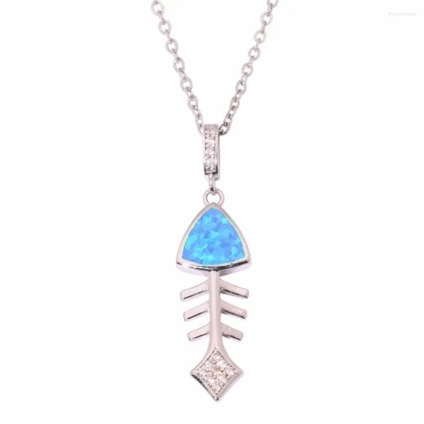 Anhänger Halsketten Mode Legierung Blau Opal Choker Halskette Frauen Link Kette Nette Fisch Knochen Tier Hochzeit Kragen Boho Schmuck