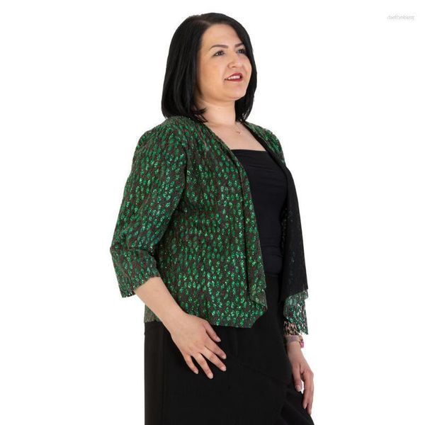 Outerwear feminino plus size casacos fierte feminino cardigan nly3538 galpão temporário manga de três quartos sazonal brilhante preto verde