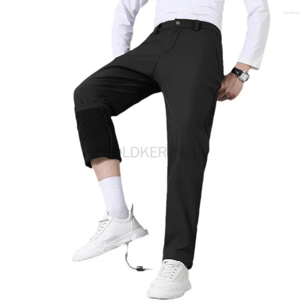 Pantaloni da uomo invernali da golf da uomo abito elasticizzato da esterno spesso caldo foderato in pile impermeabile da lavoro business casual per ufficio