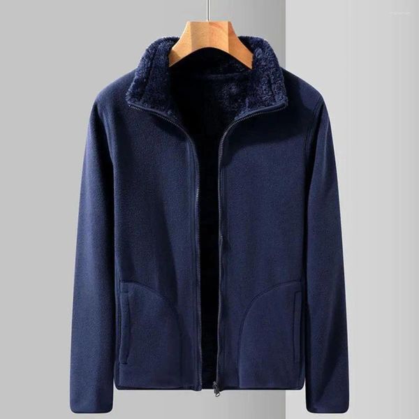 Giacche da uomo Strato interno Giacca in pile polare Cappotto invernale double face con colletto alla coreana Maniche lunghe Tasche ispessite