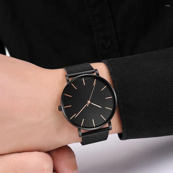 Bilek saatleri basit erkekler 2023 lüks en iyi marka kuvars paslanmaz çelik örgü kemer moda ultra ince erkek saat relogios maskulino