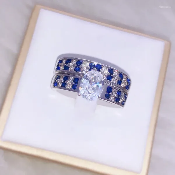 Кольца кластера, овальные, синие, белые, с кристаллами, состоящие из двух частей, модные, простые, подарок на День святого Валентина, оптовая продажа с фабрики